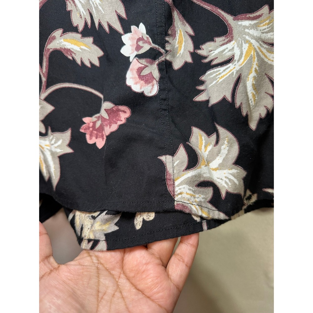 Premium Organic Black Floral Lyocell Blouse Women's Medium Relaxed Boho - Picture 5 of 9